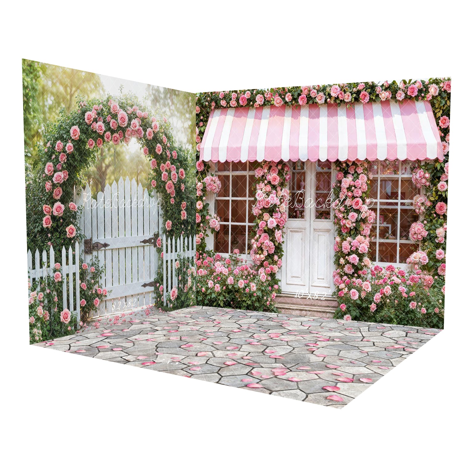Kate Valentines Pink Rose Shop Striped Awning Room Set