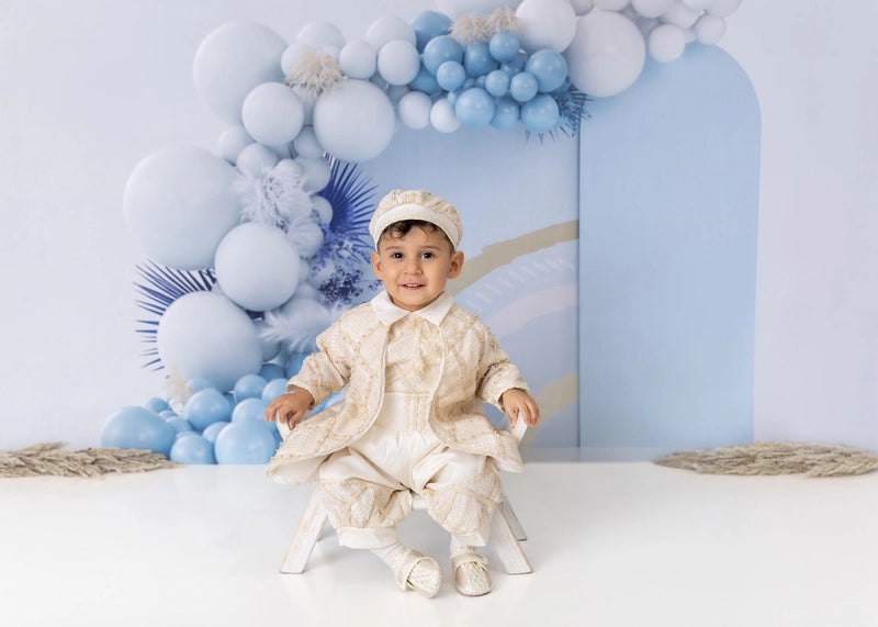 Kate Boho Balloons Fleece Backdrop Blue Cake Smash Designed by Uta Mueller Photography -UK