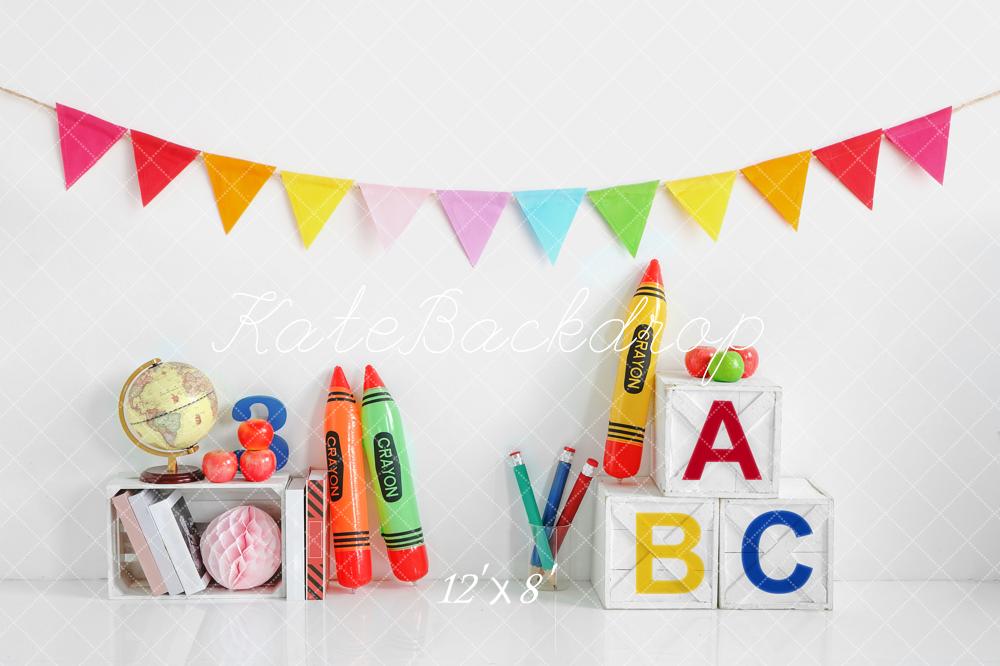 Kate Back to School Fleece Backdrop Crayon for Photography