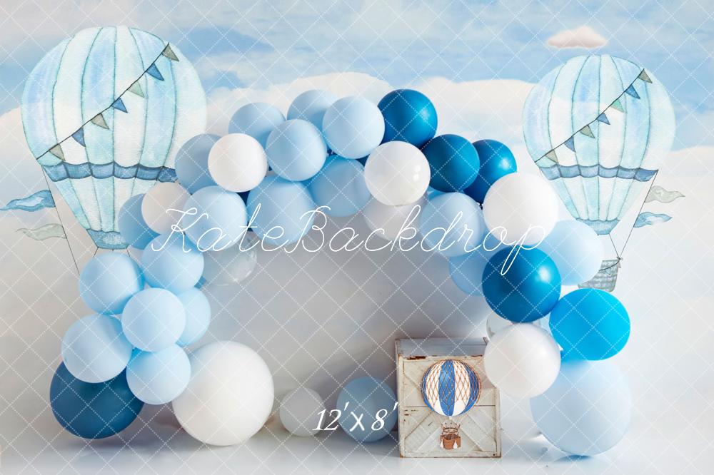 Kate Hot Air Blue Balloon Arch Cake Smash Fleece Backdrop for Photography