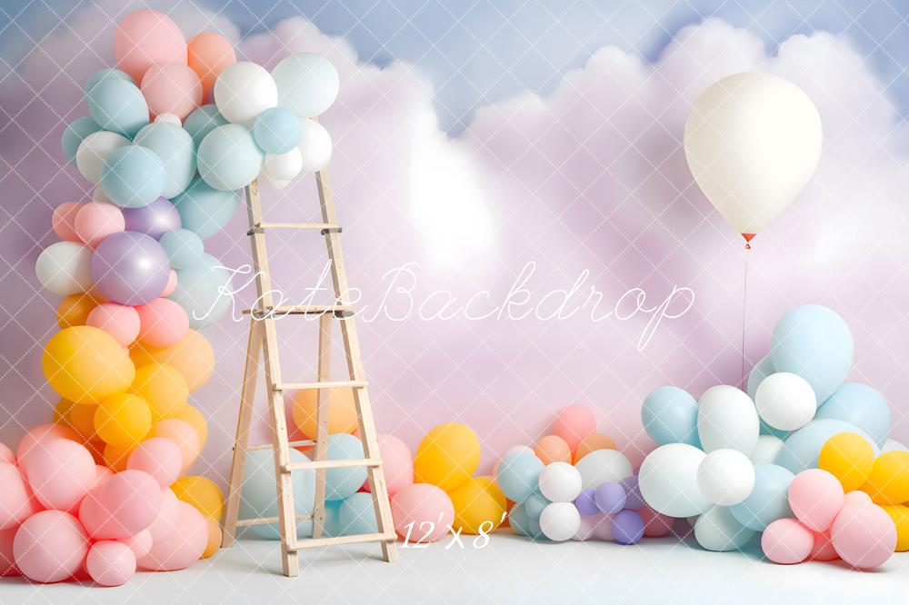 Kate Balloon Summer Birthday Cake Smash Cloud Fleece Backdrop Designed by Chain Photography