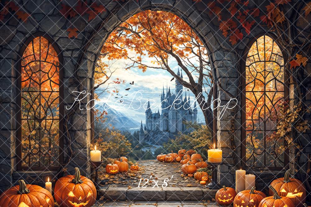 Kate Halloween Arch Maple Castle Pumpkin Backdrop Designed by Emetselch -UK