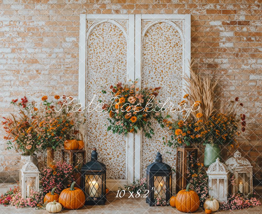 Kate Autumn Floral Arch Brick Wall Backdrop Designed by Emetselch -UK