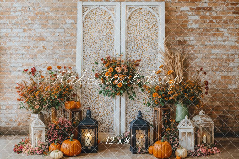 Kate Autumn Floral Arch Brick Wall Backdrop Designed by Emetselch -UK