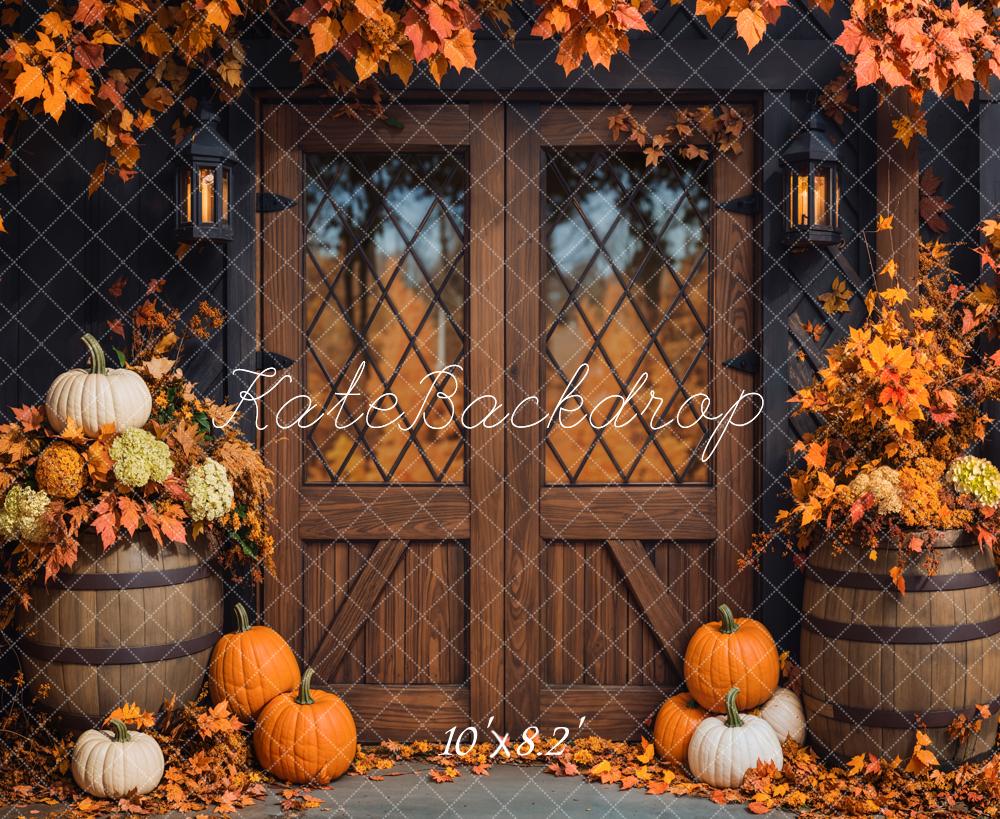 Kate Autumn Pumpkins Wooden Door Backdrop Designed by Emetselch -UK