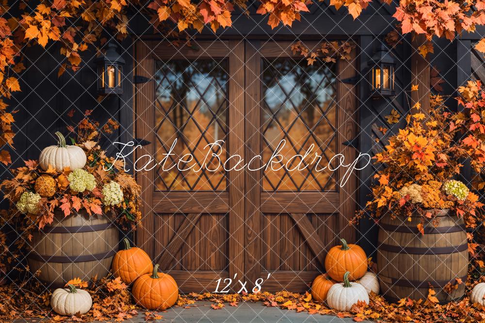 Kate Autumn Pumpkins Wooden Door Backdrop Designed by Emetselch -UK