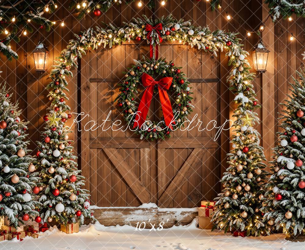 Kate Christmas Trees Arch Wreath Wood Door Backdrop Designed by Emetselch -UK