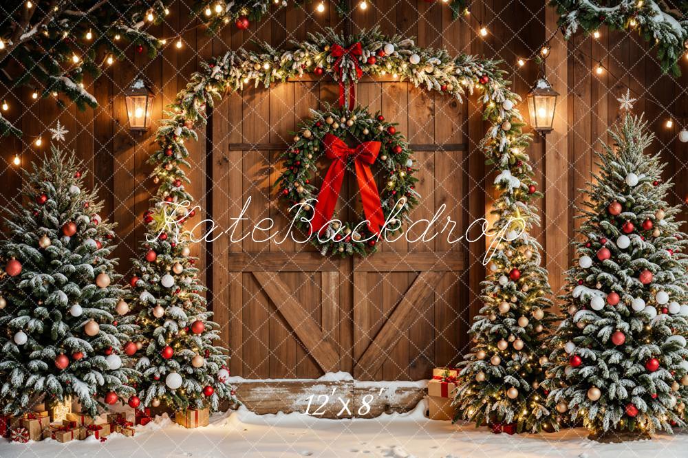 Kate Christmas Trees Arch Wreath Wood Door Backdrop Designed by Emetselch -UK
