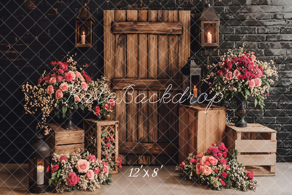 Lightning Deals Kate Rustic Floral Wooden Door Backdrop Designed by Emetselch -UK