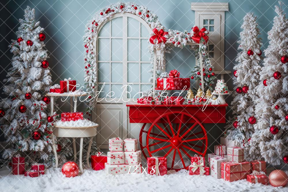 Lightning Deals Kate Christmas Tree Snowy Red Gift Cart Backdrop Designed by Emetselch -UK