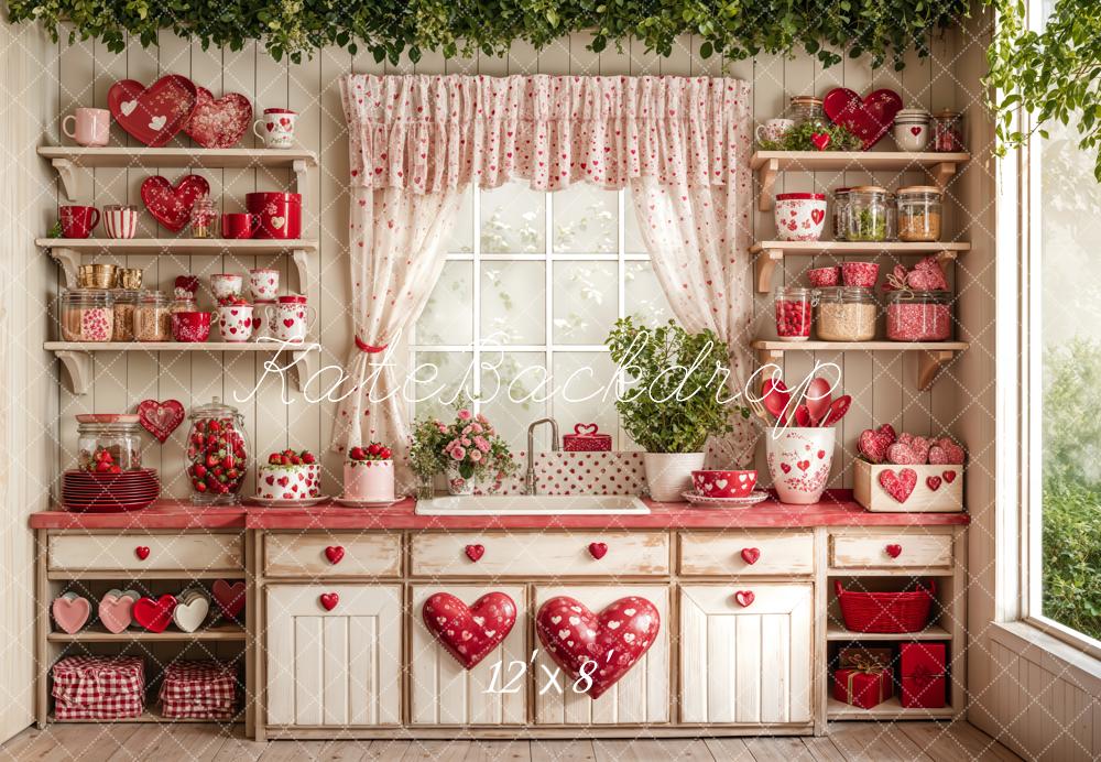 Lightning Deals Kate Valentine's Day Kitchen Red Heart Plates Backdrop Designed by Emetselch -UK