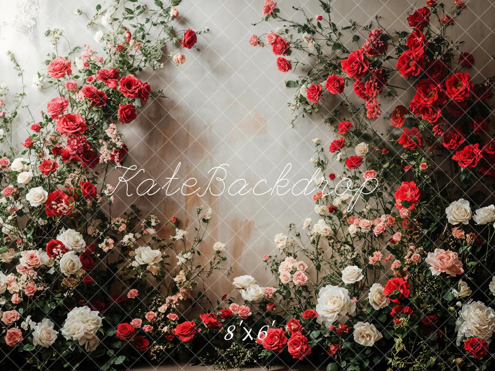 Kate Romantic Floral Roses White Wall Fleece Backdrop Designed by Emetselch -UK