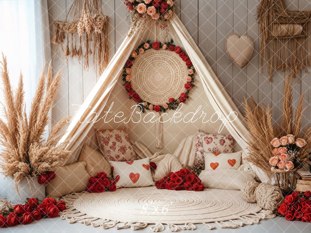 Kate Spring Boho Romantic Floral Tent Fleece Backdrop Designed by Emetselch -UK