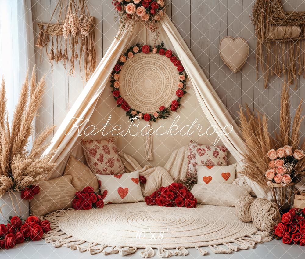 Kate Spring Boho Romantic Floral Tent Fleece Backdrop Designed by Emetselch -UK