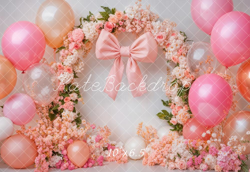 Kate Cake Smash Floral Arch Pink Balloon Fleece Backdrop Designed by Emetselch -UK
