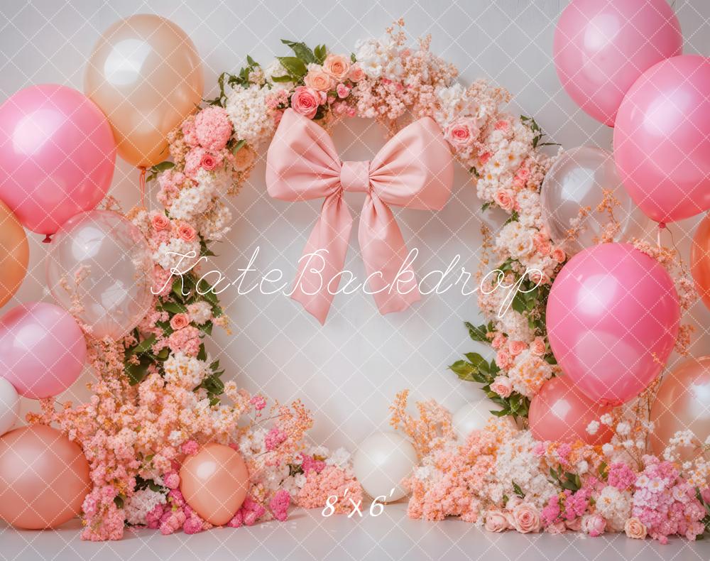 Kate Cake Smash Floral Arch Pink Balloon Fleece Backdrop Designed by Emetselch -UK