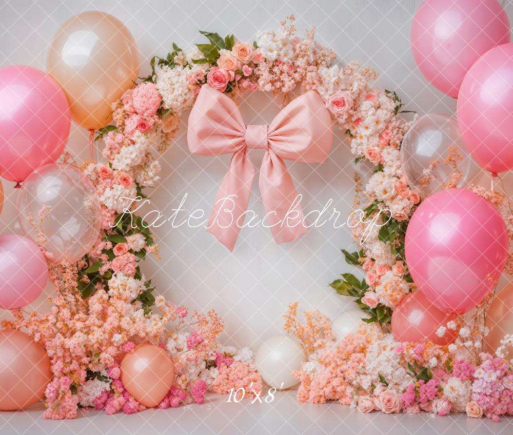 Kate Cake Smash Floral Arch Pink Balloon Fleece Backdrop Designed by Emetselch -UK