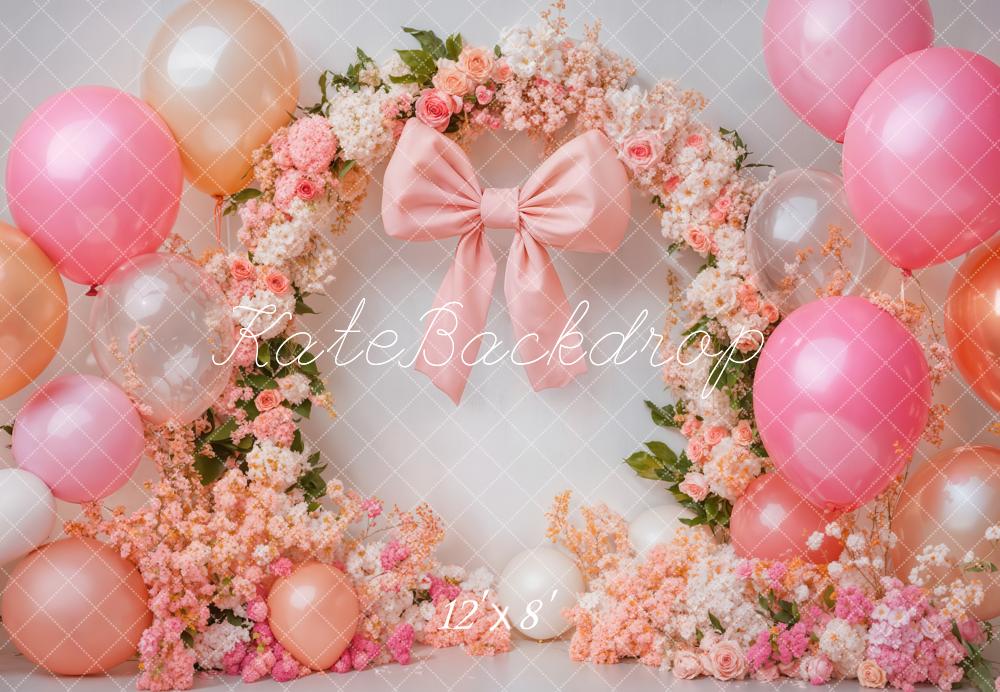 Kate Cake Smash Floral Arch Pink Balloon Fleece Backdrop Designed by Emetselch -UK