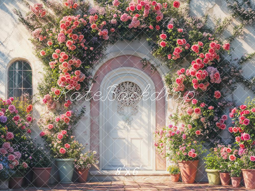 Kate Valentine Floral Arch Door Retro Fleece Backdrop Designed by Emetselch -UK