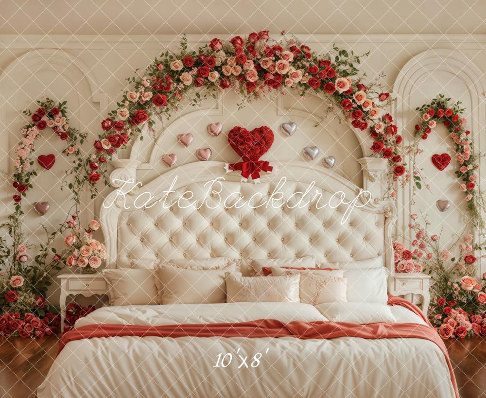 Kate Valentine Headboard Floral Arch Fleece Backdrop Designed by Emetselch -UK