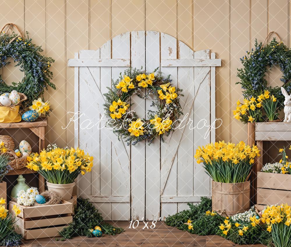 Kate Easter Bunny Yellow Floral Door Fleece Backdrop Designed by Emetselch -UK