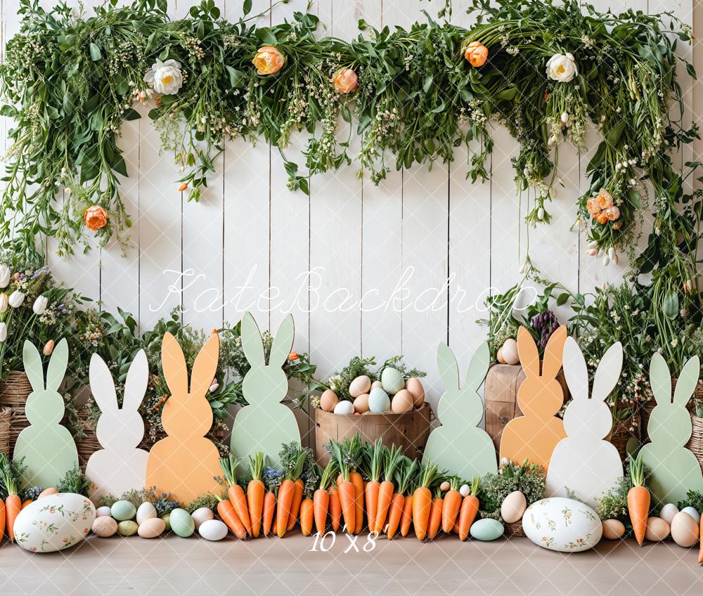 Kate Easter Bunny Silhouette Floral White Fleece Backdrop Designed by Emetselch -UK