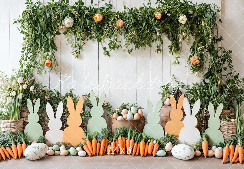 Kate Easter Bunny Silhouette Floral White Fleece Backdrop Designed by Emetselch -UK