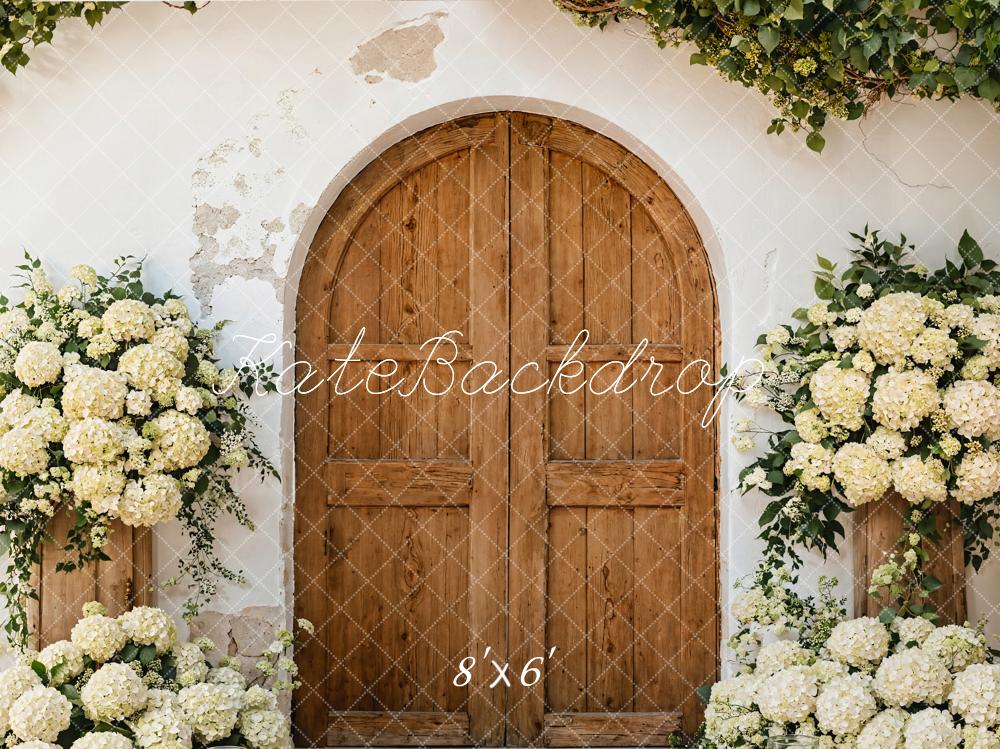 Kate Spring Rustic Arch Door Floral Fleece Backdrop Designed by Emetselch -UK