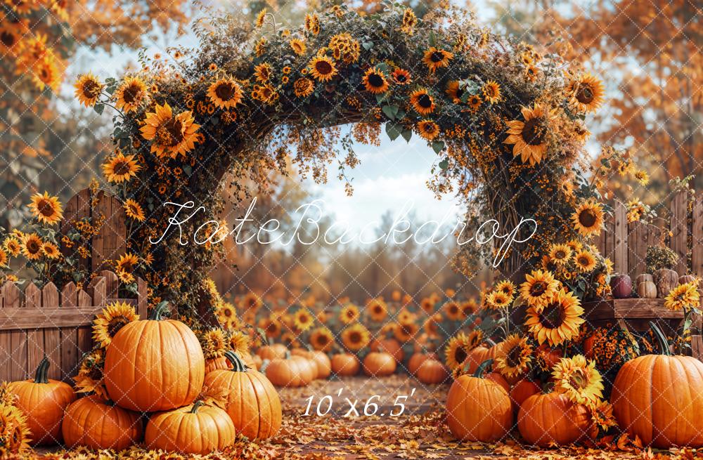 Kate Autumn Sunflower Pumpkin Arch Fleece Backdrop Designed by Emetselch -UK