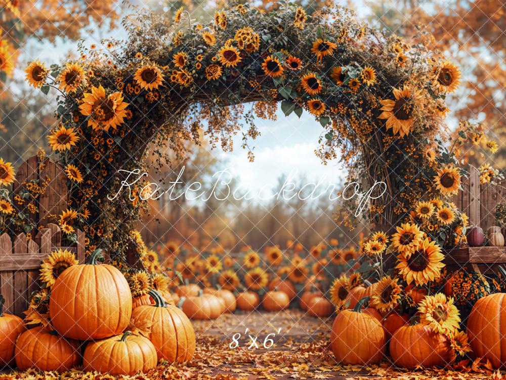 Kate Autumn Sunflower Pumpkin Arch Fleece Backdrop Designed by Emetselch -UK
