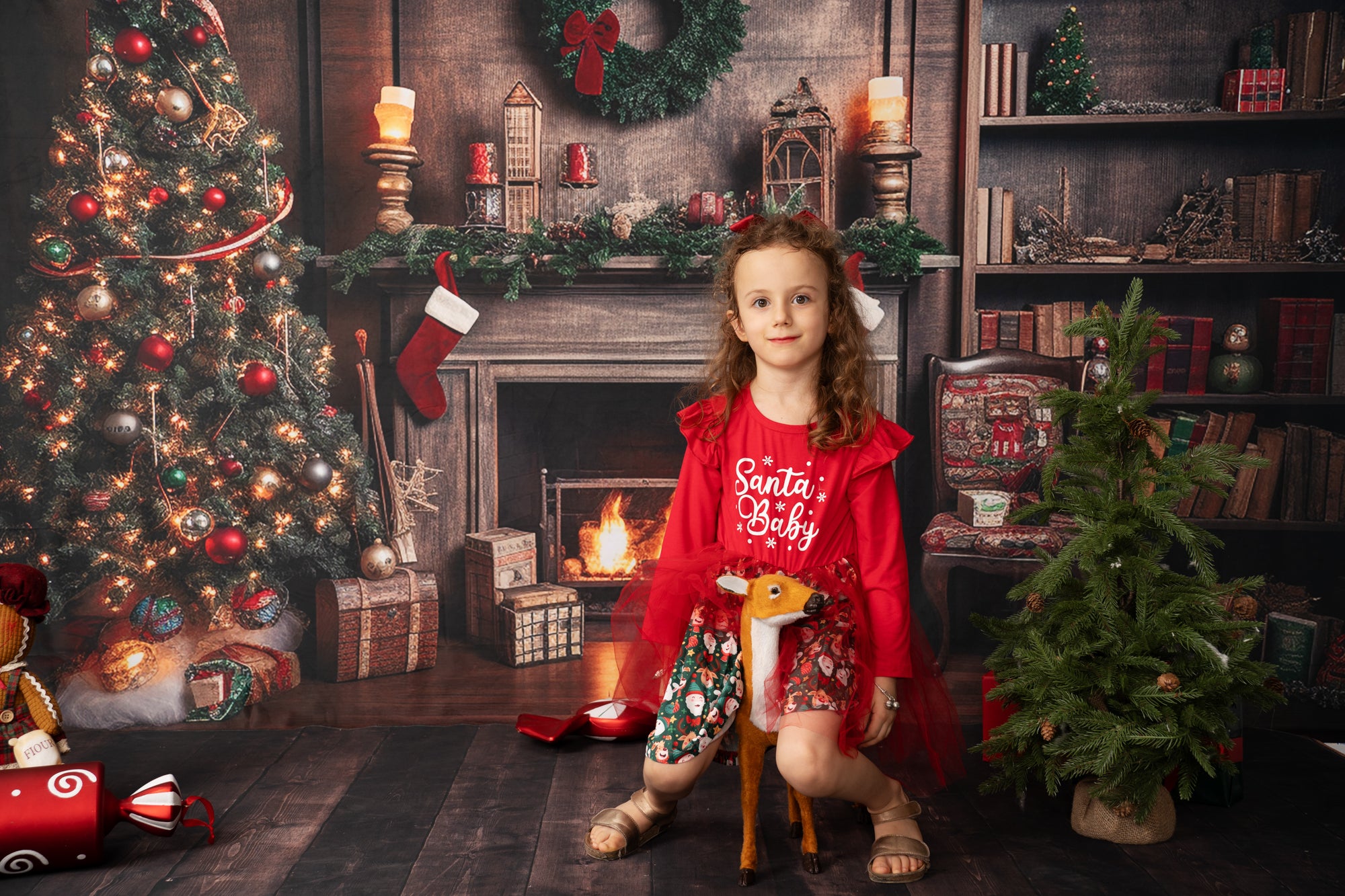 Kate Christmas Tree Fireplace Winter Backdrop for Photography