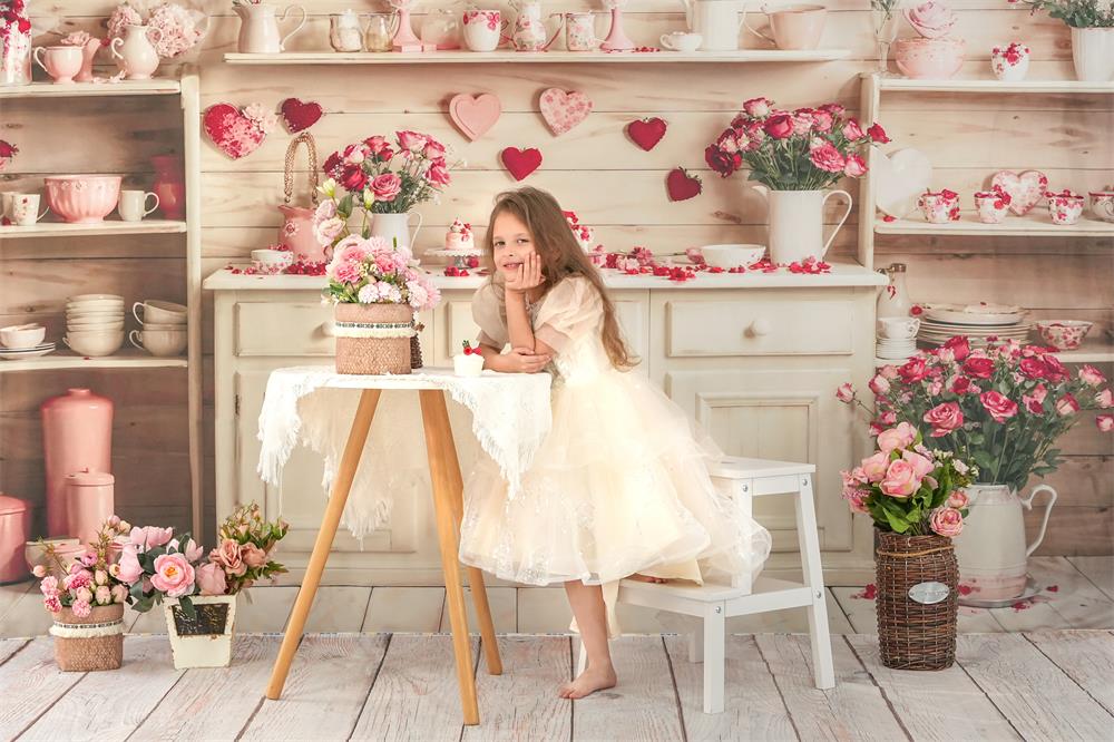 Kate Valentine's Day Beige Kitchen Backdrop Designed by Emetselch -UK