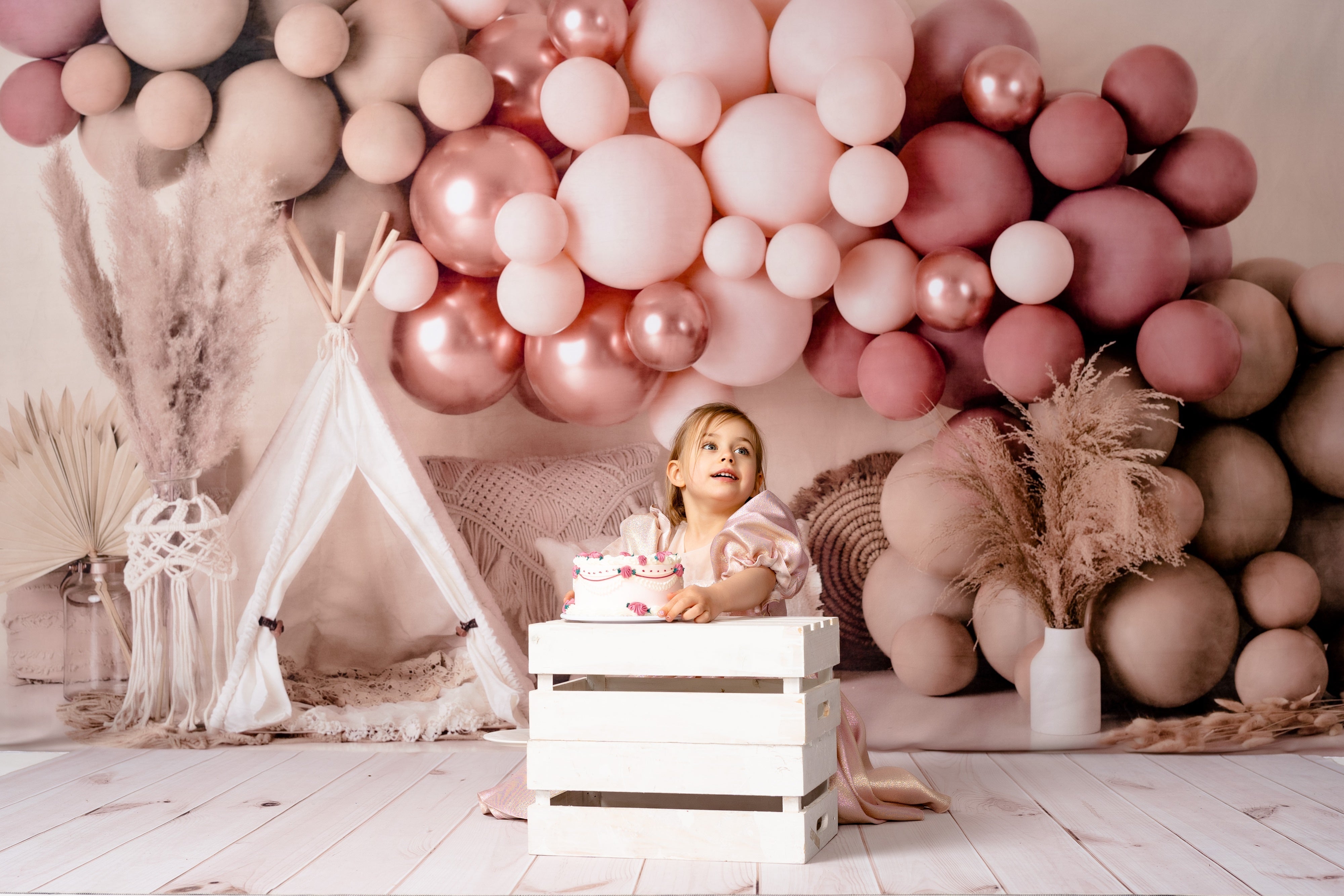 Kate Boho Balloons Tent Spring Fleece Backdrop Designed by Mandy Ringe Photography