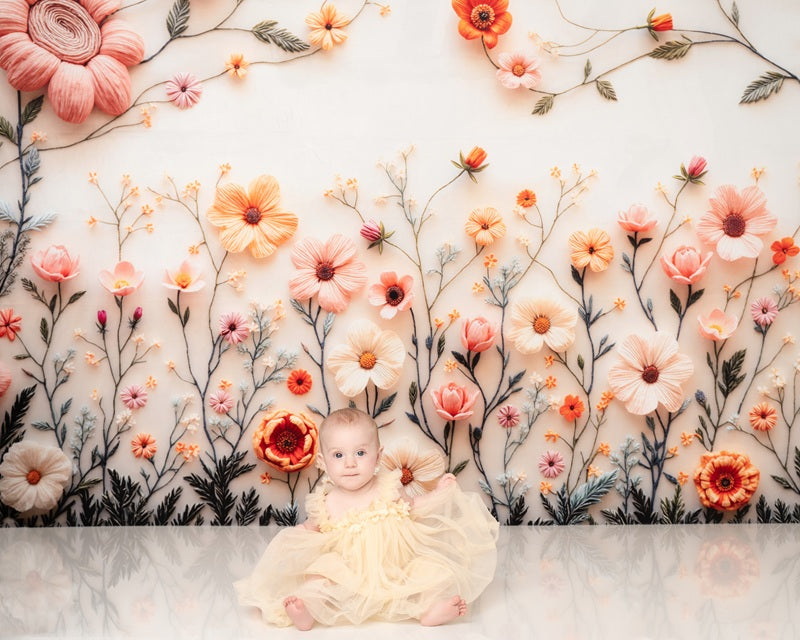 Kate Spring Embroidered Flower White Backdrop Designed by Mini MakeBelieve