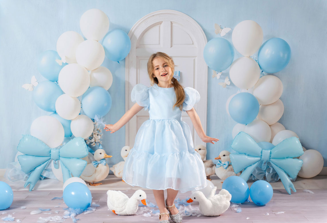 Kate Cake Smash Blue Balloon Ducks Door Backdrop Designed by Emetselch