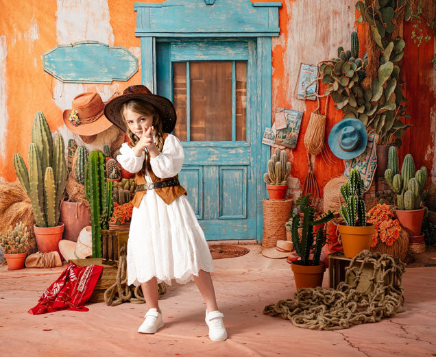 Kate Western Cowboy Desert Cactus Door Backdrop Designed by Emetselch