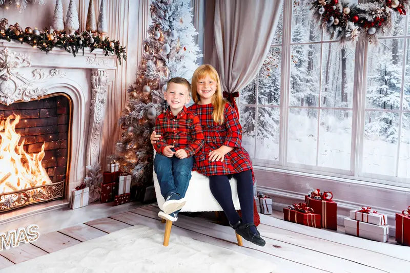 Kate Christmas Fireplace White Trees Gifts Room Set -UK