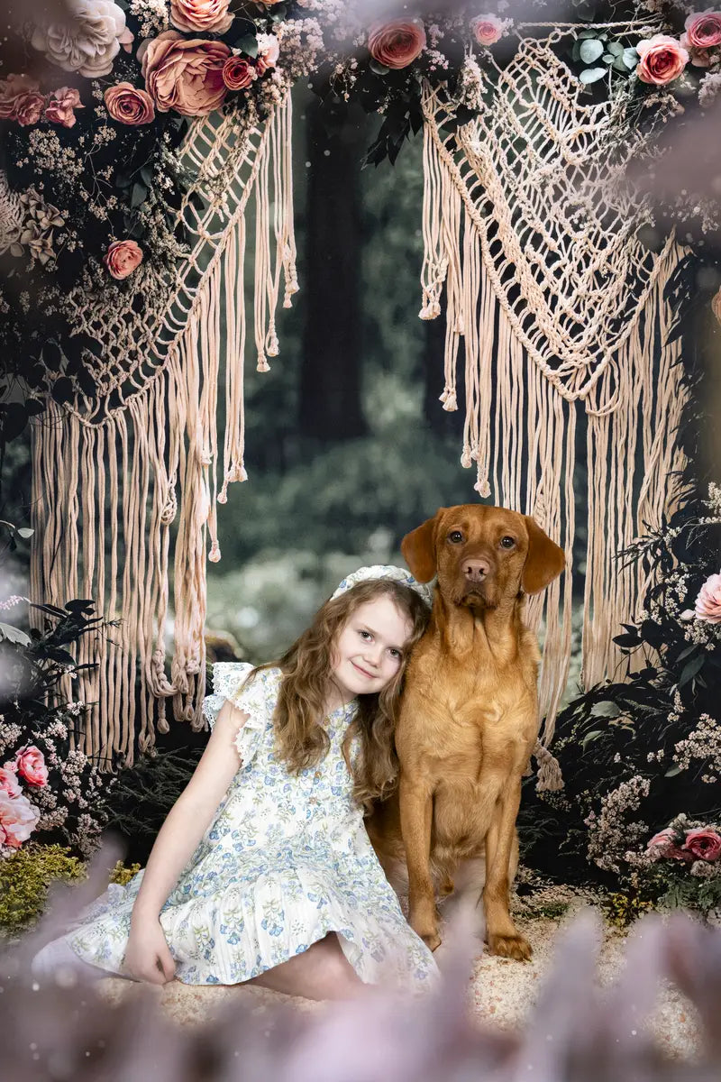 Kate Boho Floral Arch Forest Fleece Backdrop Designed by Emetselch -UK