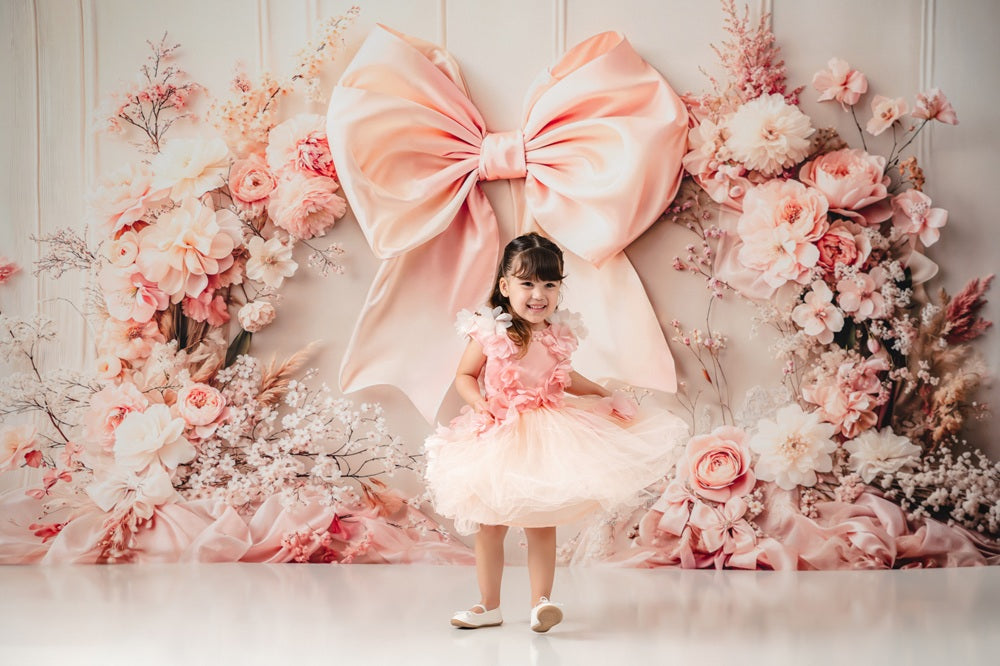 Kate Floral Arch Pink Big Bow Backdrop Designed by Emetselch -UK