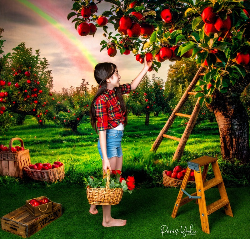 Kate Summer Rainbow Wooden Ladder Apple Orchard Backdrop Designed by Mini MakeBelieve