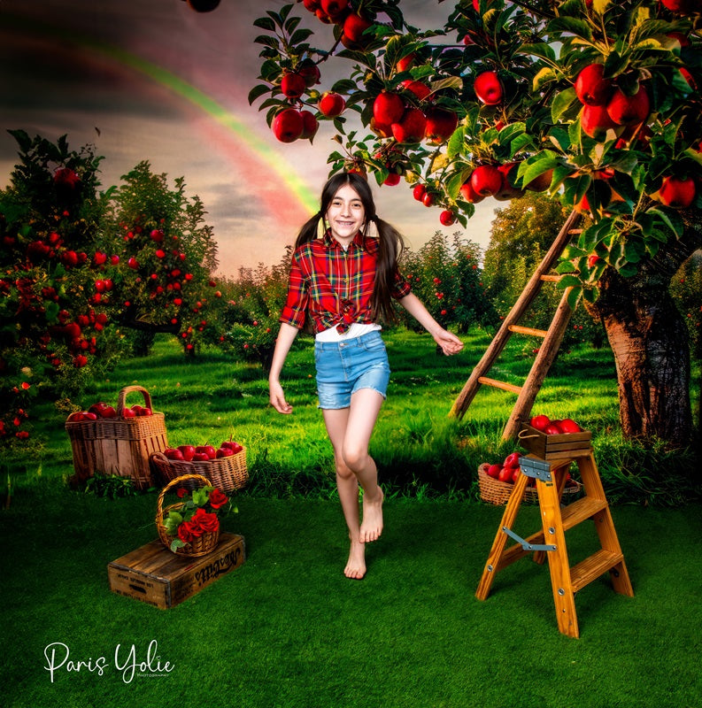 Kate Summer Rainbow Wooden Ladder Apple Orchard Backdrop Designed by Mini MakeBelieve -UK