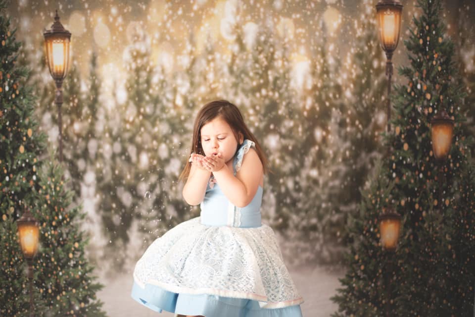 Kate Christmas Snow Forest Lights Fleece Backdrop for Photography -UK