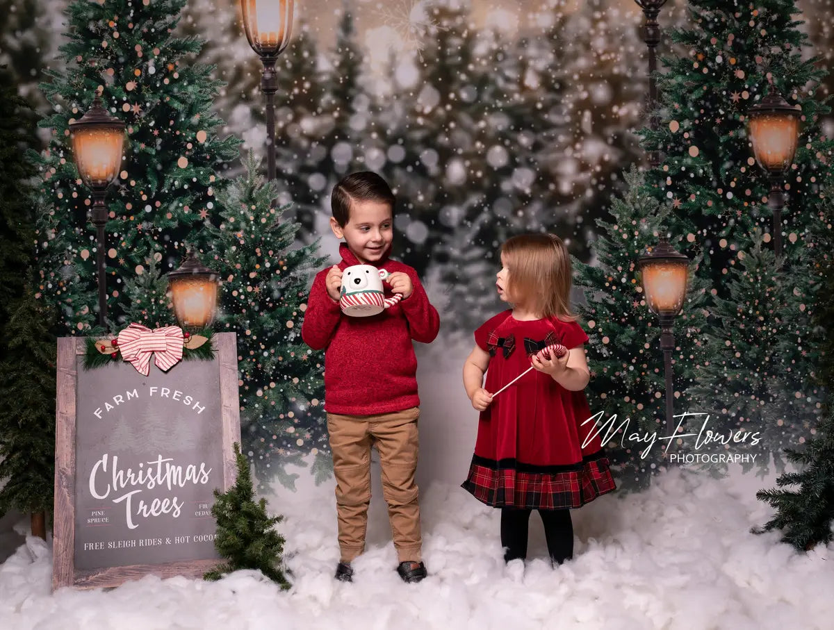 Kate Christmas Snow Forest Lights Fleece Backdrop for Photography -UK