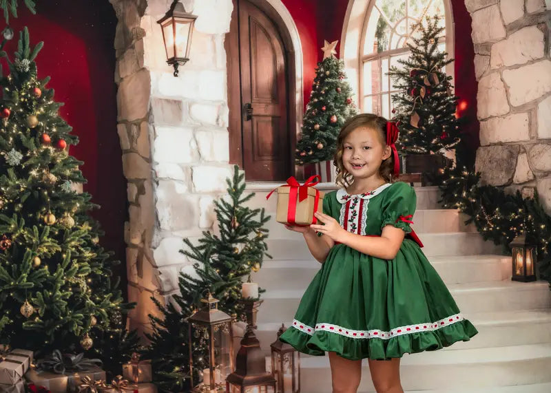 Kate Christmas Tree Cascading Stairs Brick Arch Backdrop Designed by Emetselch -UK