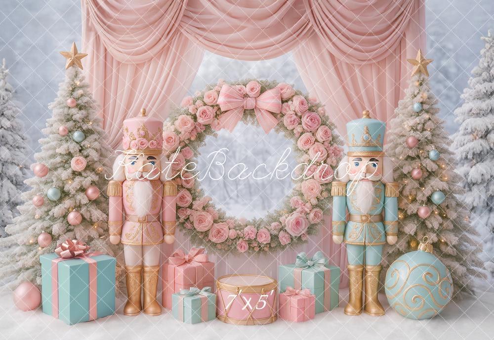 Kate Christmas Tree Nutcracker Wreath Curtains Backdrop Designed by Ashley Paul