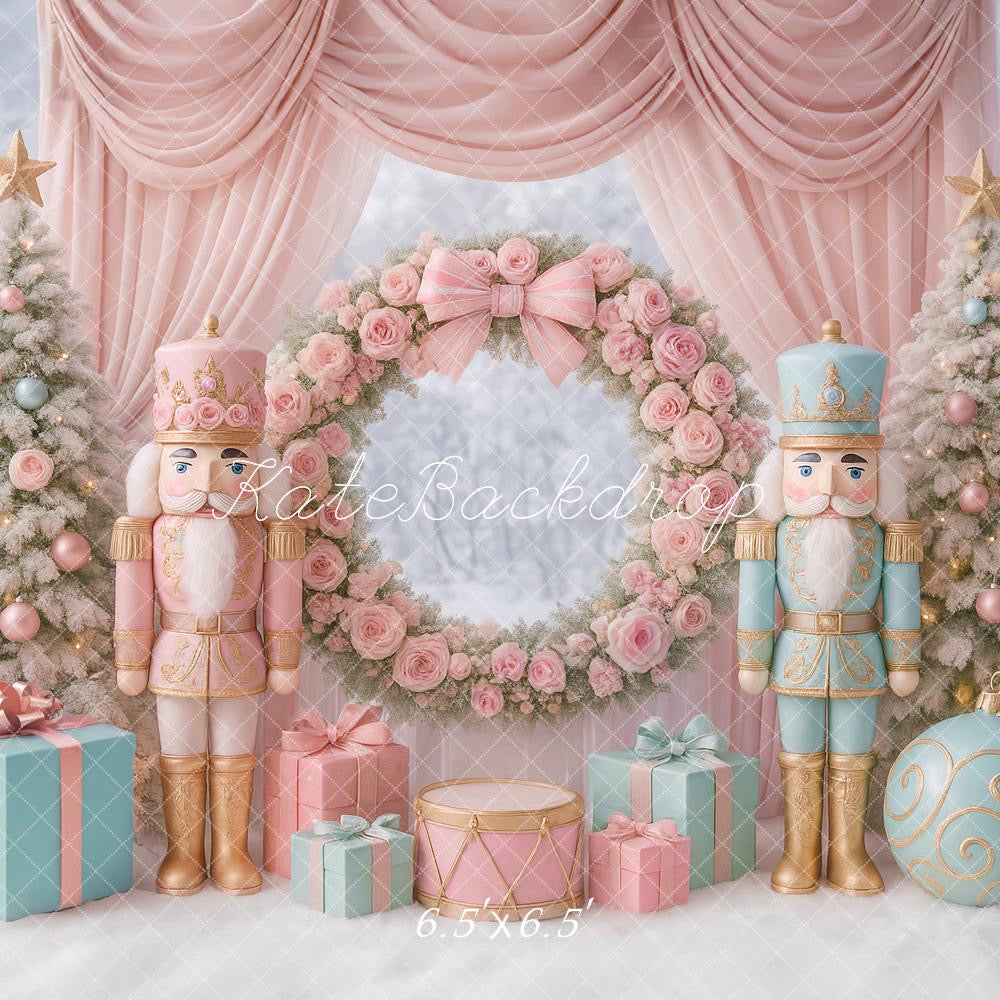 Kate Christmas Tree Nutcracker Wreath Curtains Backdrop Designed by Ashley Paul