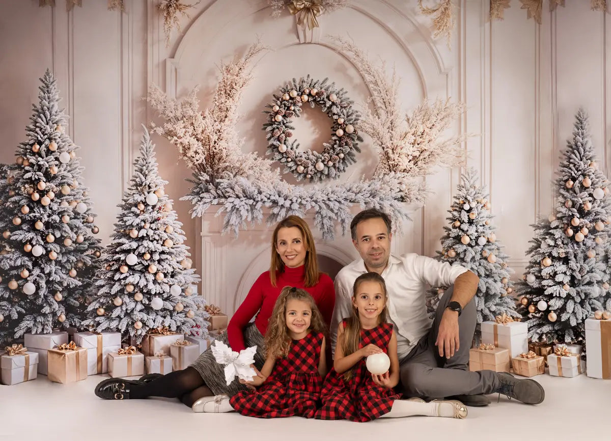 On Sale Kate Christmas Trees Gifts White Retro Fireplace Backdrop Designed by Emetselch