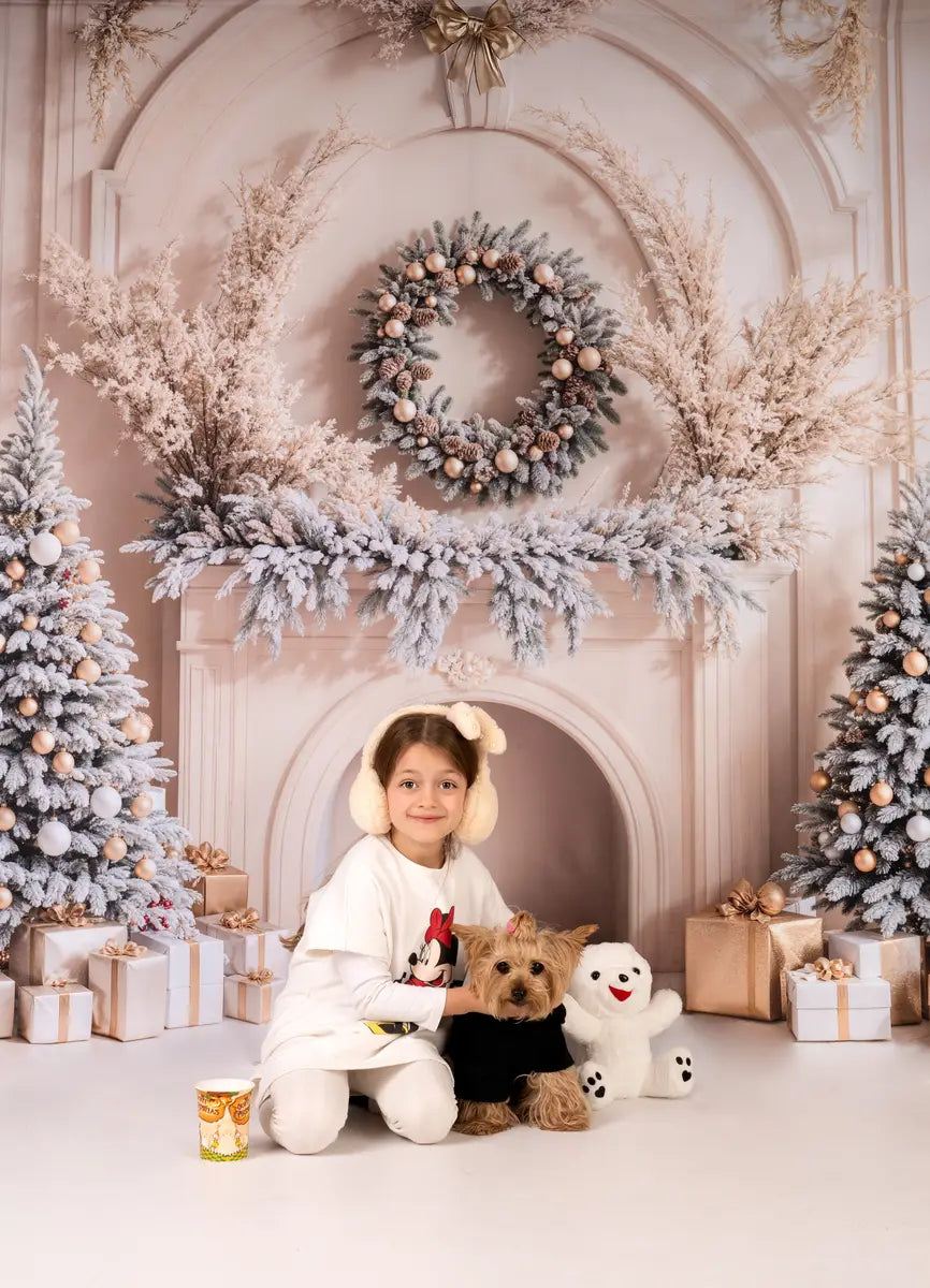 Kate Christmas Trees Gifts White Retro Fireplace Backdrop Designed by Emetselch