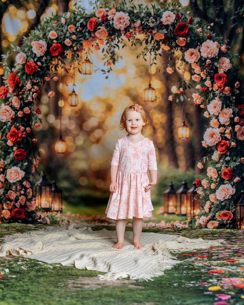 Kate Valentine Flower Arch Lantern Backdrop+Spring Pathway Grass Floor Backdrop -UK