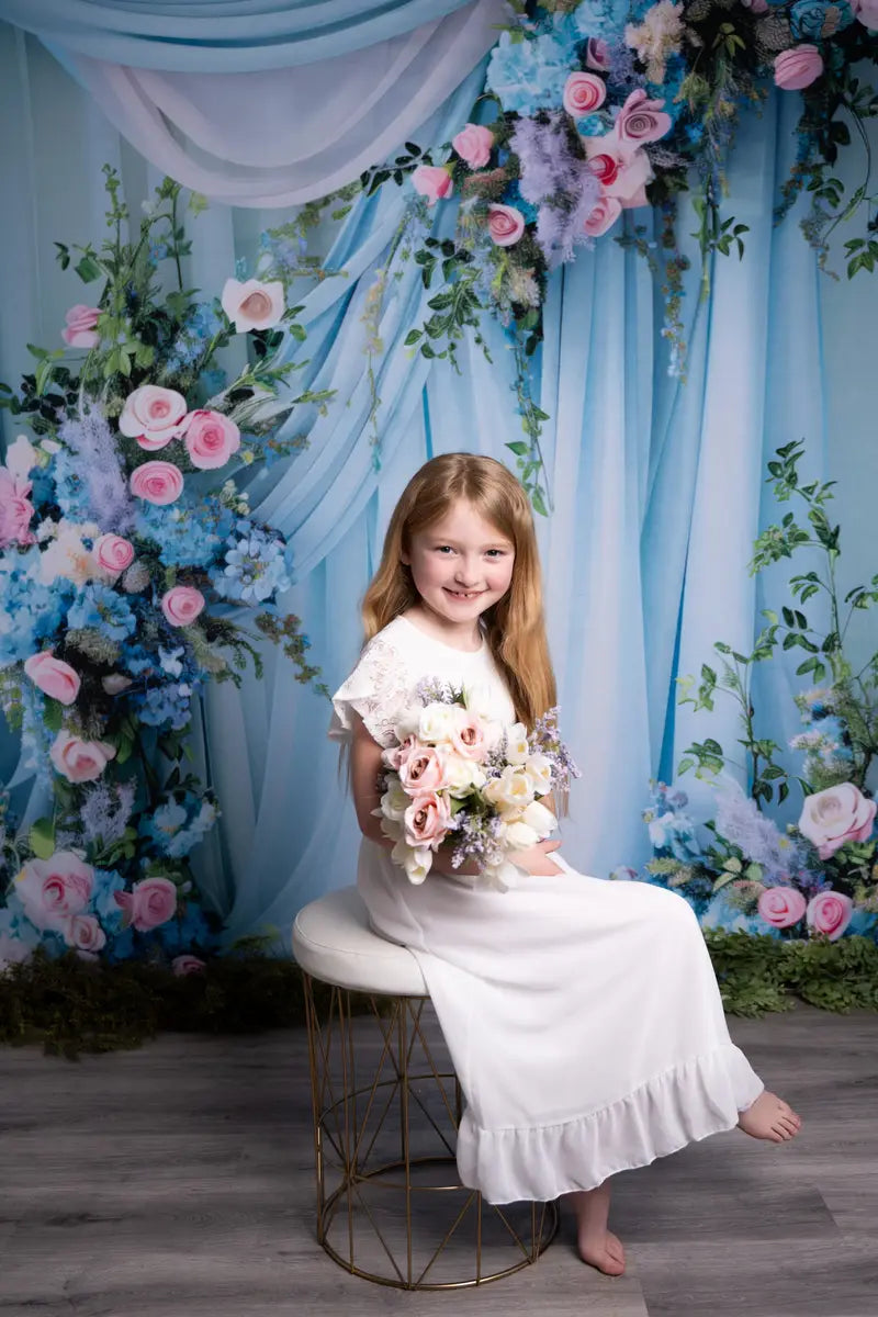 On Sale Kate Spring Blue Floral Curtain Wedding Backdrop Designed by Patty Robert -UK